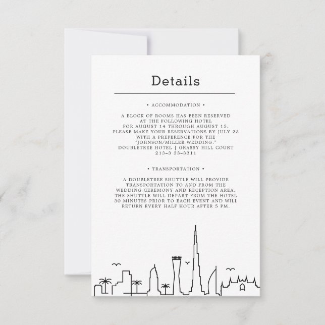 Dubai City Wedding | Guest Details Invitation (Front)