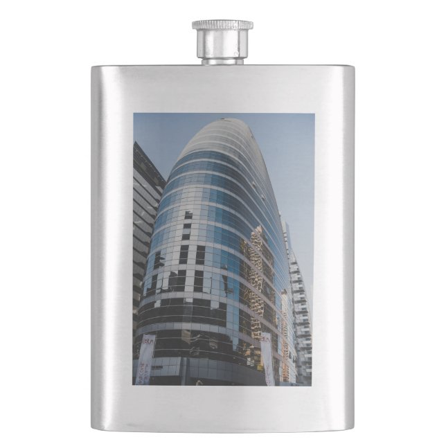 Dubai glass skyscraper hip flask (Front)