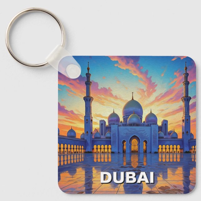 Dubai Grand Mosque UAE Sunset Key Ring (Front)