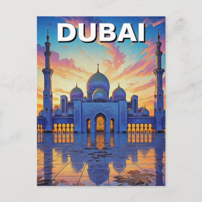 Dubai Grand Mosque UAE Sunset Postcard (Front)
