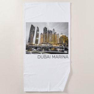 Dubai Marina City UAE Skyline Vintage Panorama Beach Towel