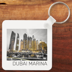 Dubai Marina City UAE Skyline Vintage Panorama Key Ring