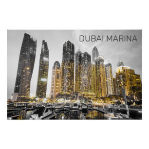 Dubai Marina City UAE Skyline Vintage Panorama Poster