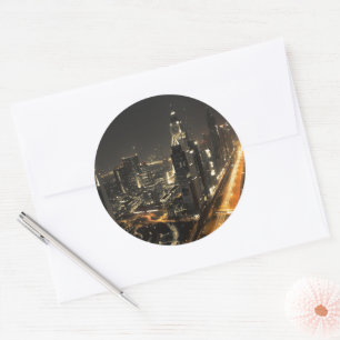 Dubai Skyline at Night Classic Round Sticker