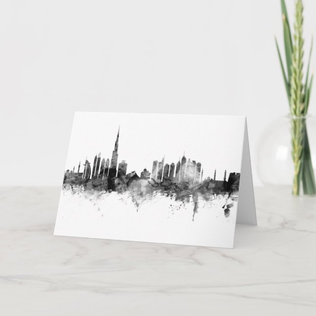 Dubai Skyline Black White Card (Front)