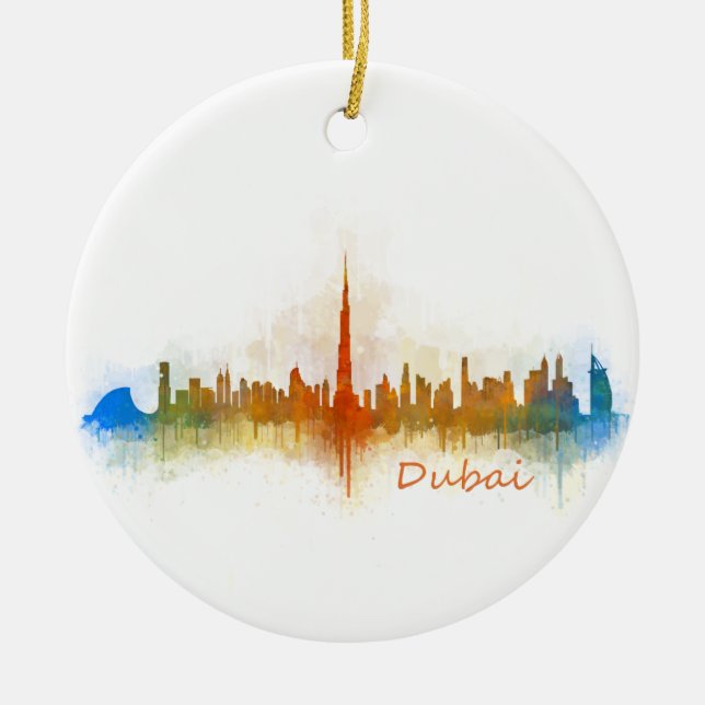 Dubai Skyline Cityscape Emirates v3 Ceramic Tree Decoration (Front)