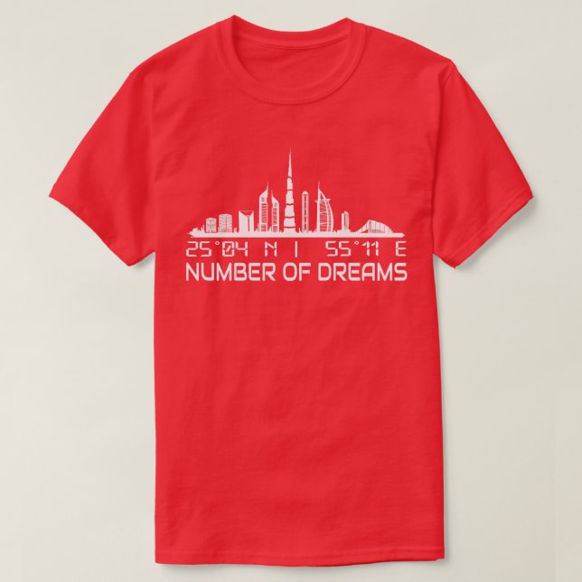 Dubai Skyline GPS Coordinates Capital Uae T-Shirt (Design Front)
