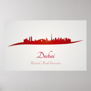 Dubai skyline in red poster