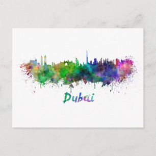 Dubai skyline in watercolor postcard