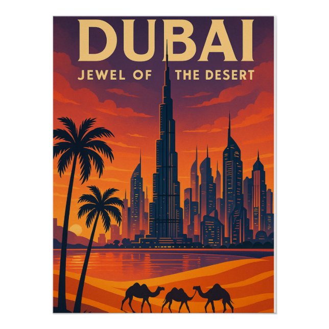 Dubai Skyline Sunset Poster (Front)