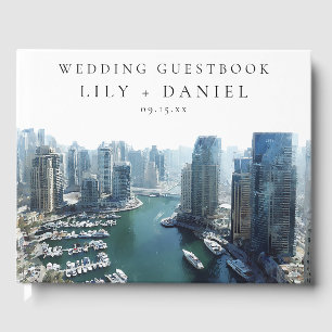 Dubai Skyline Watercolor Wedding Guest Book