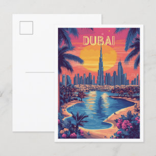 Dubai UAE Art Vintage Illustration Travel Postcard