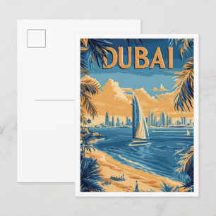 Dubai UAE Art Vintage Illustration Travel Postcard