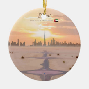 Dubai, UAE - Burj Khalifa Desert Skyline Ceramic Tree Decoration