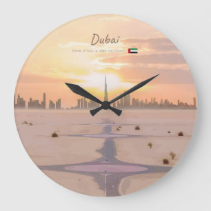 Dubai, UAE - Burj Khalifa Desert Skyline Large Clock