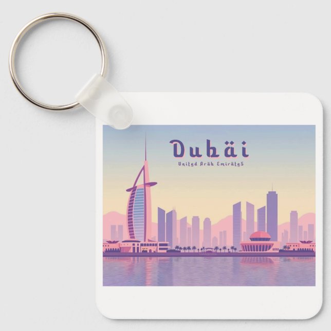 Dubai UAE Burj Khalifa Pastel Travel Design Key Ring (Front)