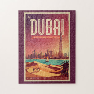Dubai UAE Night Skyline Illustration Travel Art Jigsaw Puzzle