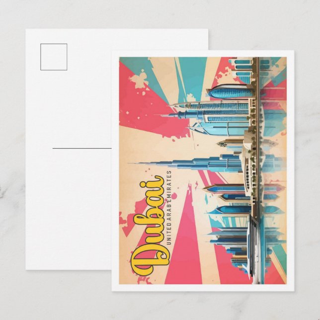 Dubai UAE Pop Art Travel Illustration Postcard (Front/Back)