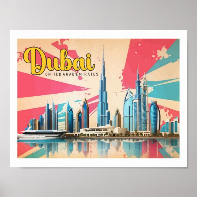 Dubai UAE Pop Art Travel Illustration Poster (Front)