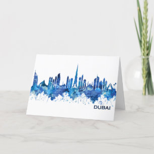 Dubai UAE Skyline Blue Holiday Card