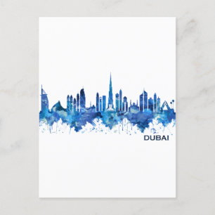 Dubai UAE Skyline Blue Invitation Postcard
