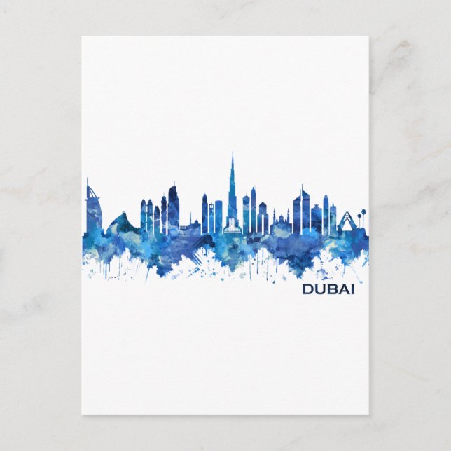 Dubai UAE Skyline Blue Invitation Postcard (Front)
