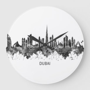 Dubai UAE Skyline BW Large Clock