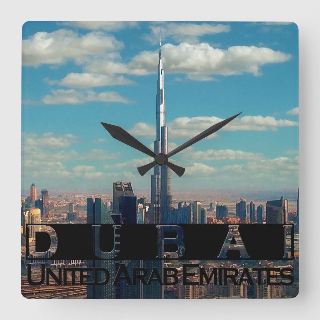 Dubai UAE Souvenir Square Wall Clock (Front)