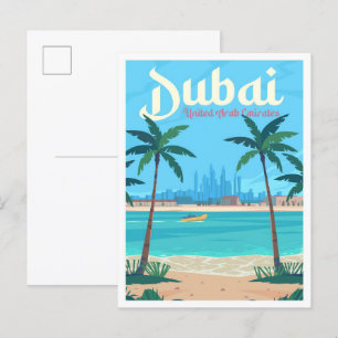 Dubai UAE Vintage Art Travel Illustration Postcard