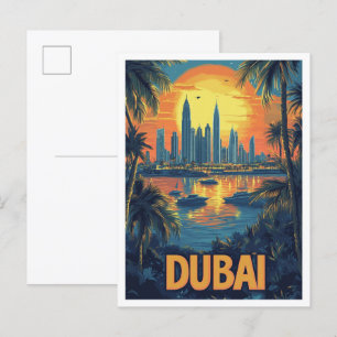Dubai UAE Vintage Illustration Travel Postcard