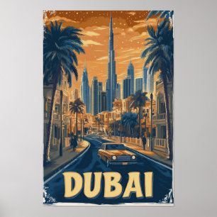 Dubai UAE Vintage Illustration Travel Poster