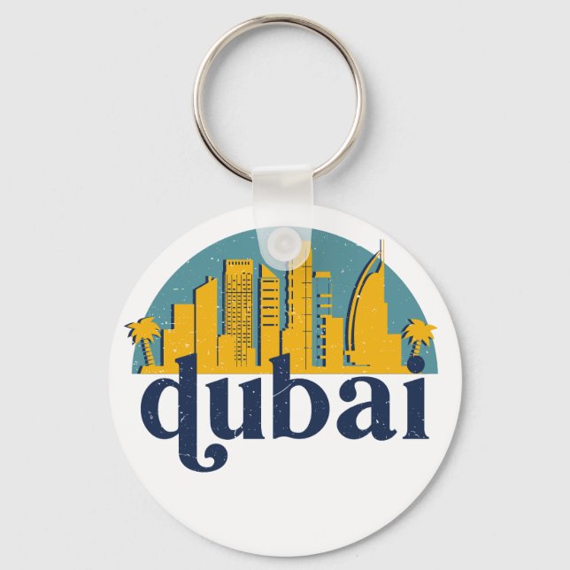Dubai UAE Vintage Retro City Skyline Cityscape Art Key Ring (Front)
