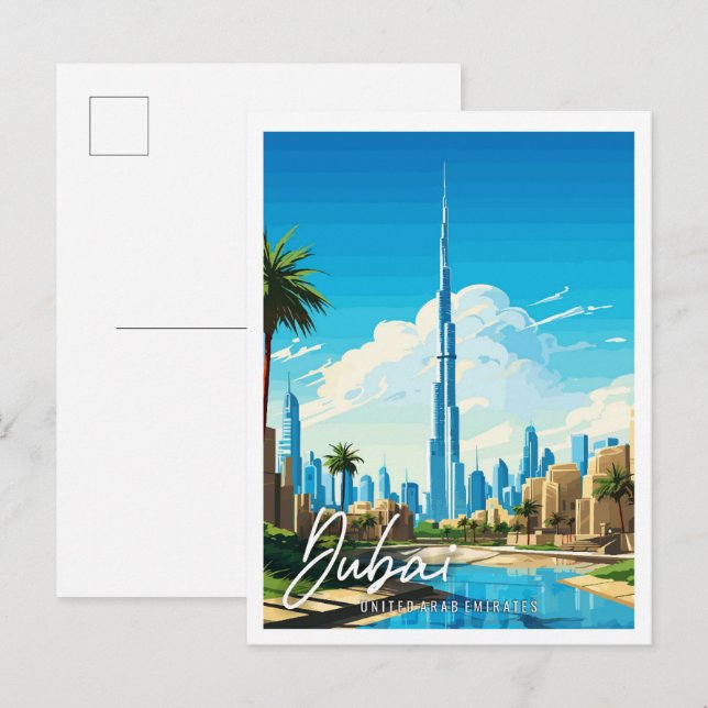 Dubai UAE vintage travel illustration Postcard (Front/Back)