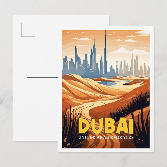 Dubai UAE vintage travel illustration Postcard (Front/Back)