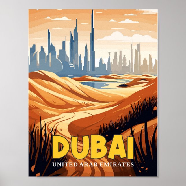 Dubai UAE vintage travel illustration Poster (Front)