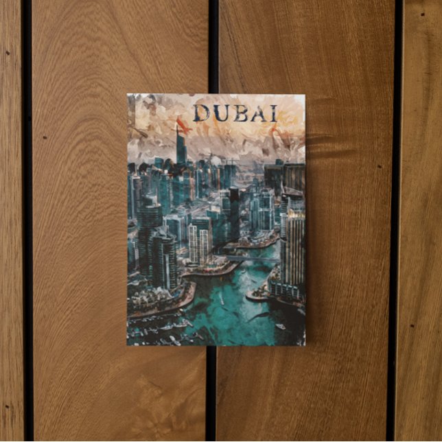 Dubai UAE Watercolor Skyline Postcard (dubai uae watercolor postcard)