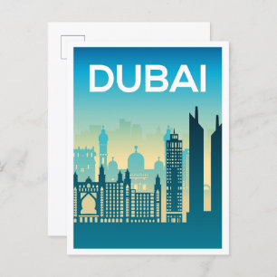 Dubai Uni Arab Emirates Art Travel Illustration Postcard