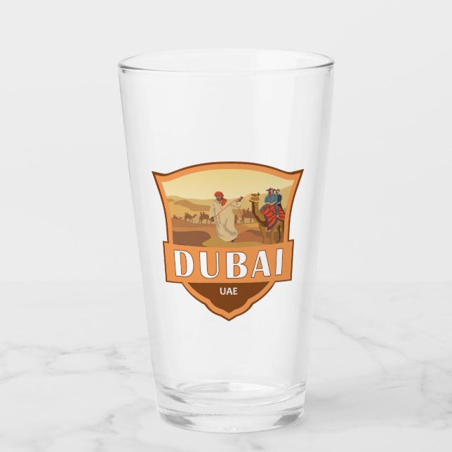 Dubai United Arab Emirates Desert Safari Retro Glass (Front)