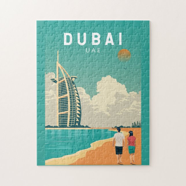 Dubai United Arab Emirates Retro Travel Art Jigsaw Puzzle (Vertical)