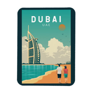 Dubai United Arab Emirates Retro Travel Art Magnet
