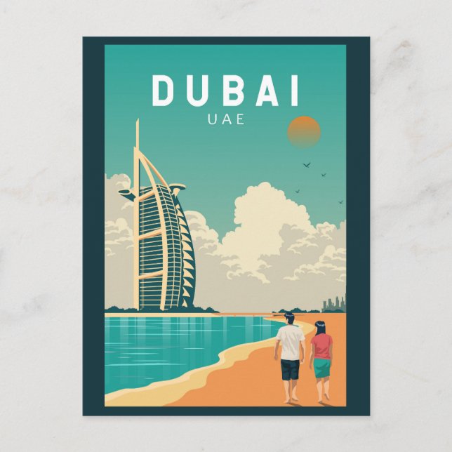 Dubai United Arab Emirates Retro Travel Art Postcard (Front)