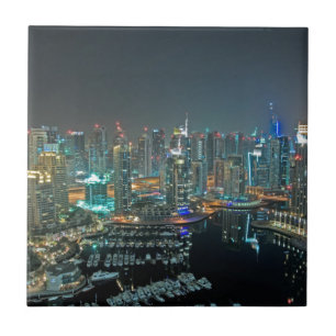 Dubai, United Arab Emirates skyline at night Tile