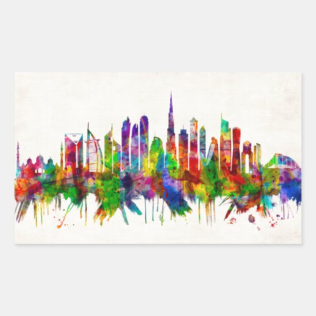 Dubai United Arab Emirates Skyline Rectangular Sticker (Front)