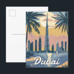Dubai United Arab Emirates Vintage Travel Postcard<br><div class="desc">Dubai United Arab Emirates Vintage Retro Travel Illustration</div>