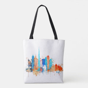 Dubai watercolor skyline tote bag