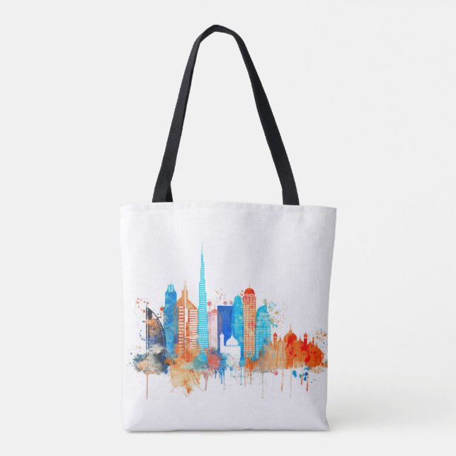 Dubai watercolor skyline tote bag (Back)