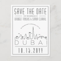 Dubai Wedding Deco Skyline Save the Date Postcard