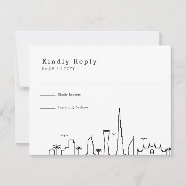 Dubai Wedding | Stylised City Skyline RSVP Card (Front)