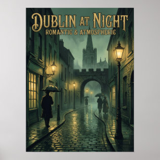 Dublin at Night Gothic Travel Poster, Dark Moody Poster