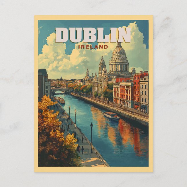 Dublin City Ireland - Retro Travel  Postcard (Front)